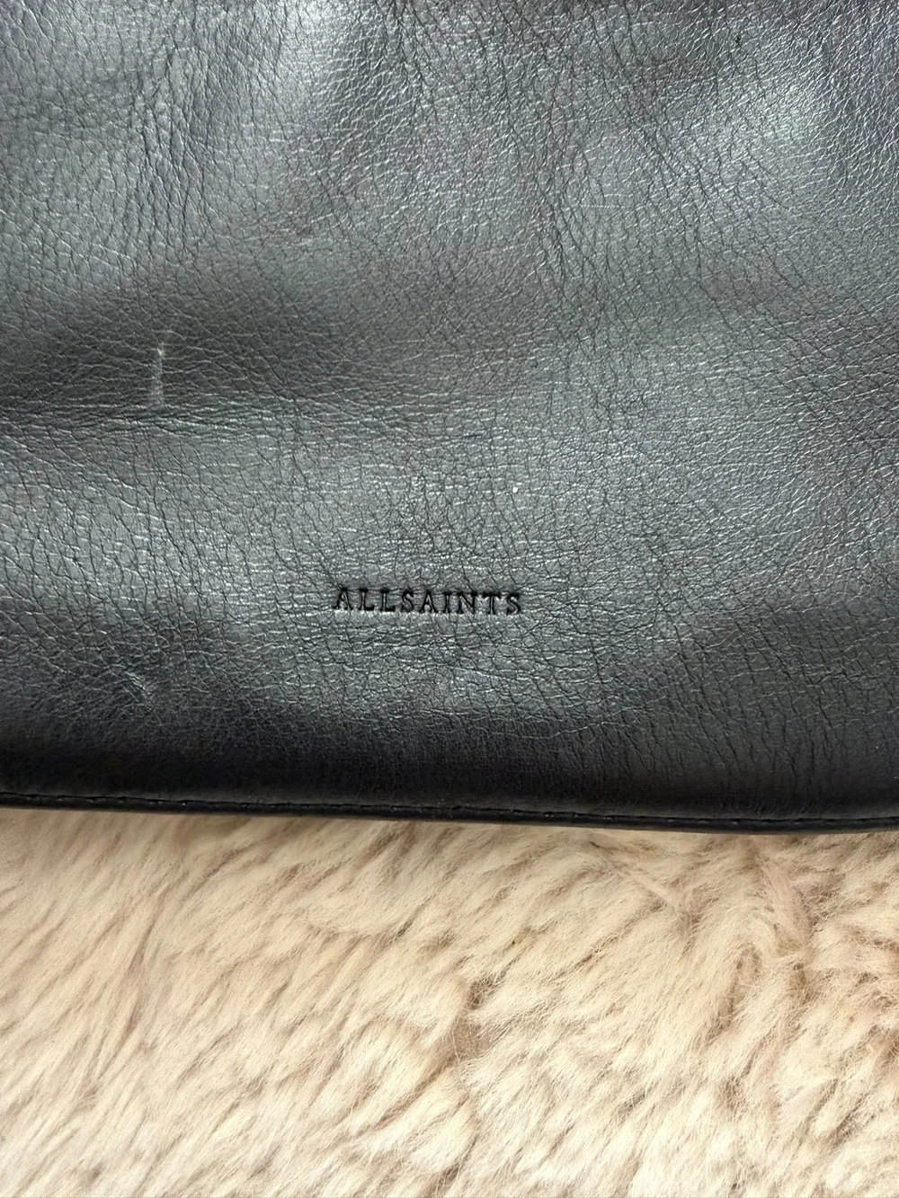 All Saints Black Leather Belt Bag with Gold Hardware